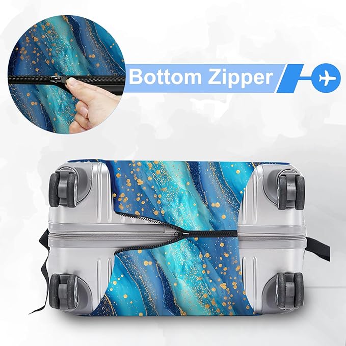 FOREVER QUEEN Luxury Golden blue Marble Luggage Cover Suitcase Protector Suitcase Cover Anti-Scratch,Stretchable Bag Cover Washable Durable Polyester