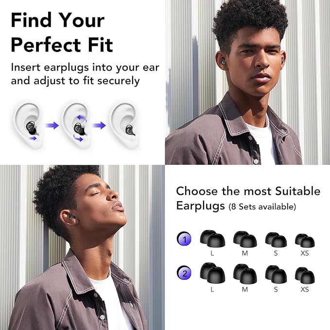 Ear Plugs for Sleeping Noise Cancelling, Ultra-Soft Silicone Ear Plugs for Sleep, 45dB Reusable Noise Cancelling Ear Plug Hearing Protection for Study/Work/Concert, EarPlugs with Case & 8 Eartips