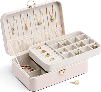 Vlando 2-Layer Jewelry Box,Valentines Day Gifts for Her Jewelry Organizer for Women Removable Jewelry Tray for Earrings Necklace,Gift Ideas,Birthday Graduation Gifts Apricot Pink