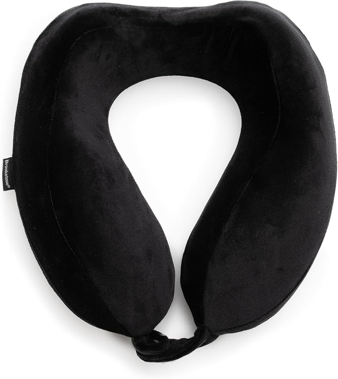 Brookstone Neck Travel Pillow - Lightweight Contoured Memory Foam Stuffable Travel Neck Pillow for Sleeping, Car, & Airplane, Size One Size, Black