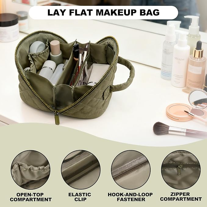 Makeup Bag,Quilted Puffer Cosmetic Bags,Travel Toiletry Bag for Women,Large Capacity Waterproof Make up Bag Set
