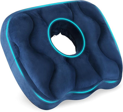 Seat Cushion for Office Chair, Tailbone & Sciatica Pain Relive, Butt Donut Pillow for Long Sitting Hours with Washable Cover, Soft Foam Cushion for Car, Wheelchair, Airplane, Truck (Blue)