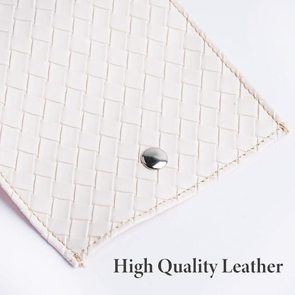 Pill Organizer,LIZIMANDU Weekly Travel Pill Case Box Medication Reminder Daily AM PM, Day Night 7 Compartments,for 4 Times A Day, 7 Days a Week-Includes Leather PU Carrying Case(1-Weave White)