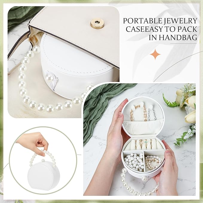 Weysat 8 Pack Travel Jewelry Case Bulk Mini Bridesmaid Jewelry Box Small Earring Storage Organizer for Women Proposal Gifts(White, Leather)