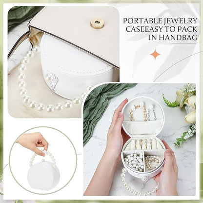Weysat 8 Pack Travel Jewelry Case Bulk Mini Bridesmaid Jewelry Box Small Earring Storage Organizer for Women Proposal Gifts(White, Leather)