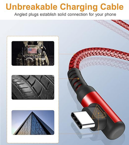 sweguard USB C Cable Right Angle [3Pack, 10FT+6.6FT+3.3FT], USB Type C iPhone 16 Charger Cable Nylon Braided Cord for iPhone 15 16 Pro Max Plus, Samsung Galaxy S25 S24 S23 S22 S21 S10 Note 20 10, Moto