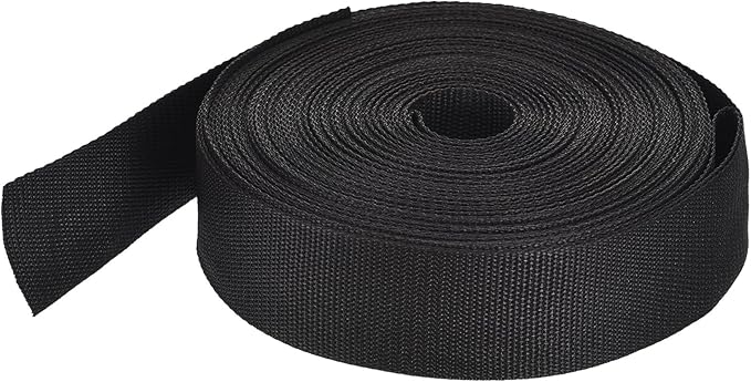 MECCANIXITY Lightweight Polypropylene Webbing Strap 2" 25 Yard Backpack Strapping Band Black for Outdoor Luggage Cargo Straps