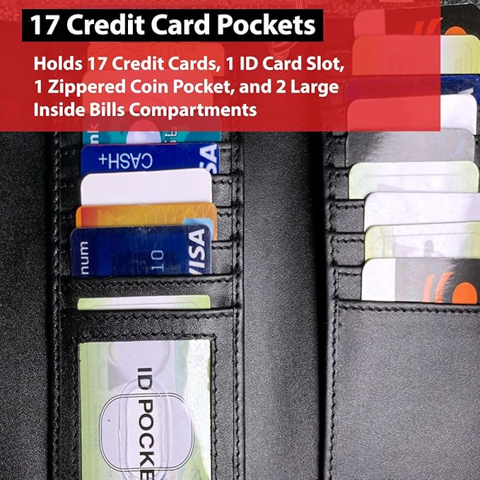 IBRO VINTAGE Motorcycle Chain Wallet for Men – Premium Cowhide Leather, RFID Tri-Fold Biker Wallet with Heavy Duty Chain for Bikers Truckers & Hunters, Credit Card Money Organizer Long Wallet