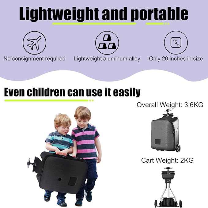 Children's Ride-On Suitcase,Kids Ride-On luggage, Kids Luggage Set, Travel Student Trolley Boarding Toy Box, 2-in-1 Case & Baby Stroller,Black