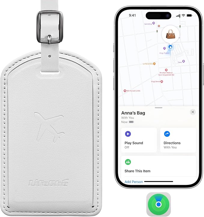 Luggage Tags Built-in Anti-Loss Tracker, Luxury Leather Luggage Tags for Suitcase, Travel Bags, Backpacks, Travel Organizer for Lost Baggage Prevention (Light Gray)