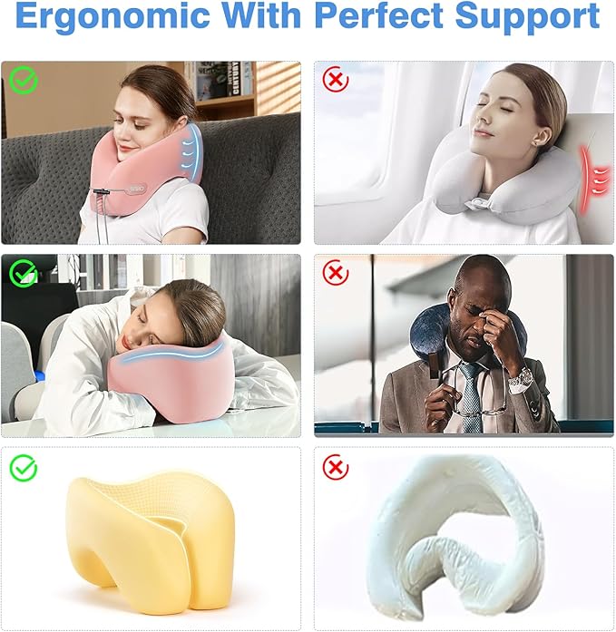 jiaao Neck Pillow Airplane, 2025 Upgraded Memory Foam Travel Pillow for International Flights, Adjustable Clasp, Storage Bag, Advanced Neck Support for Road Trips, Home, Office, and Gaming