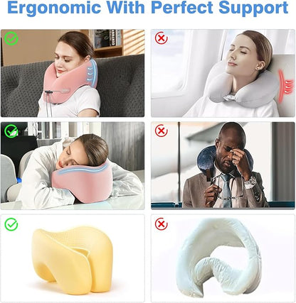 jiaao Neck Pillow Airplane, 2025 Upgraded Memory Foam Travel Pillow for International Flights, Adjustable Clasp, Storage Bag, Advanced Neck Support for Road Trips, Home, Office, and Gaming