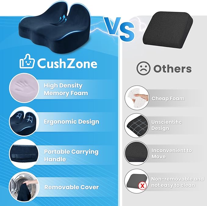 Seat Cushion, Memory Foam Office Chair Seat Cushion for Office Chairs/Car/Long Trip/Desk Chair/Gaming, X-Large Size for Sciatica & Hip & Tailbone Pain Relief, Sciatica Support (Blue)