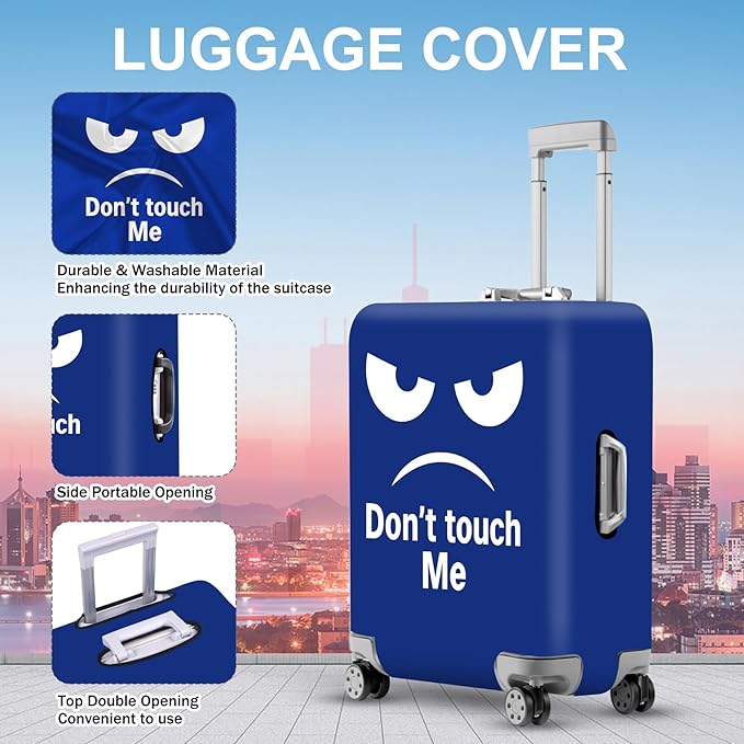 ANNA QUEEN Funny Luggage Cover, Don't Touch Me Blue Face Design, Stretchable, Washable Travel Protector for 20-34 Inch Luggage