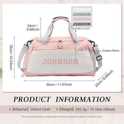 Personalized Duffel Bag Custom Sport Gym Travel Bags Embroidered Name Text Customized Dry Wet Separated Weekend Waterproof Bag for Women Men (A-Pink)