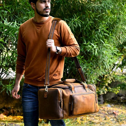 Leather Travel Bag with Trolley Strap,s Adjustable Shoulder Strap, Laundry Bag Travel Duffel Bag 22x11x12 by De Lira