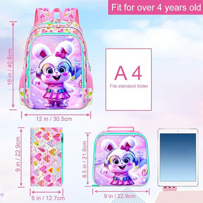 WZLVO 3PCS Kids Backpack for Girls, Unicorn Dinosaur Animal Prechool Elementary Kindergarten School Bookbag with Lunch Box