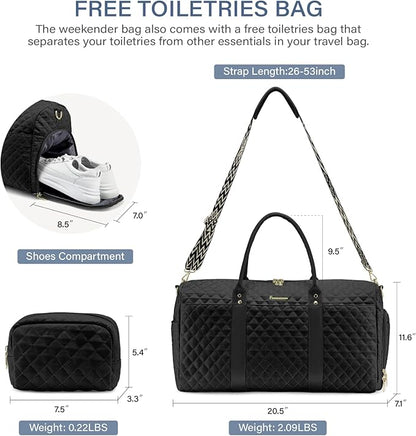 Duffle Bag for Travel,Personal Item Travel Bag with Toiletries Bag,Gym Bags for Men and Women with Wet Pocket & Shoes Compartment(Black)