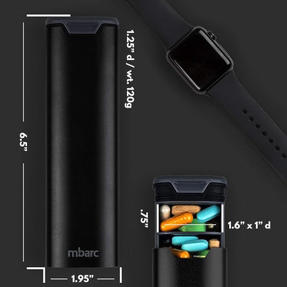 7 Day Weekly Pill Organizer 2.0 by mbarc - Premium Stylish Aluminum and Wood Large Capacity Pill Box for Supplements, Pills, Vitamins and Medication. (Midnight Black)