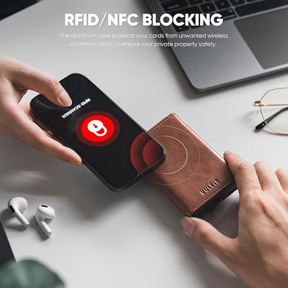 VULKIT Pop up Wallet Minimalist Cash Wallets RFID Blocking Leather Smart Credit Card Holder with Magnetic Closure for Men