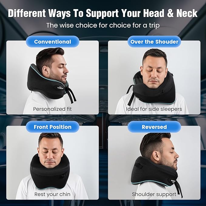 Neck Pillow for Traveling, Travel Neck Pillow for Airplane Memory Foam Travel Pillow for Flight Headrest Sleep with 360° Support Portable, Travel Essentials Birthday Gifts for Women Men Mom Dad