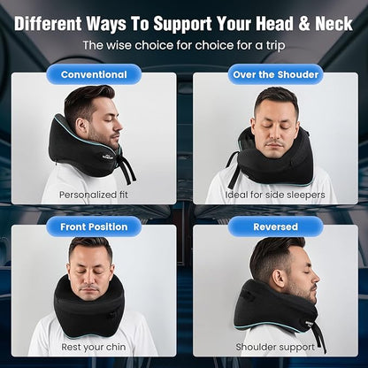 Teemour Neck Pillow for Traveling, Travel Neck Pillows for Airplanes, Stocking Stuffers, Memory Foam Airplane Pillow for Long Flight, Travel Essentials, Birthday Gifts for Women Men Mom