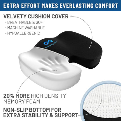 Everlasting Comfort Doctor Recommended Memory Foam Seat Cushion for Office Chairs & Car - Ergonomic Office Desk Accessories - Cushions for Tailbone Pain Relief, Sciatica & Back Support Pillow