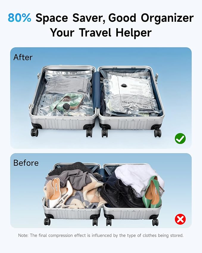 20 Pack Travel Vacuum Seal Bags with Rechargeable Electric Pump, 4 Sizes Space Saver Vacuum Storage Bags for Luggage and Suitcase, Compression Bags for Packing, Travel Vacuum Bags for Clothing