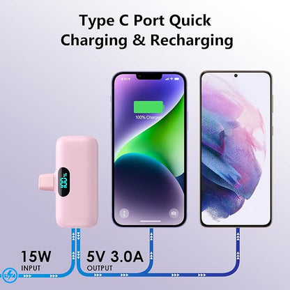 Mini Portable Charger for iPhone,Upgraded 5000mAh PD Fast Charging Battery Pack,LCD Display Cute Power Bank Portable Phone Charger for iPhone 14/14 Pro Max/13/13 Pro/12 Pro/11/XS/XR/X/8/7/6-Pink