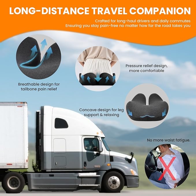 CXC Gel Seat Cushion for Office Chair: 4-Zone Pressure Relief Memory Foam Pad with Cooling Tech - Sciatica Pain Relief Pillow | Desk Chair, Wheelchair, Floor Sitting, Long Driving & Classroom Use