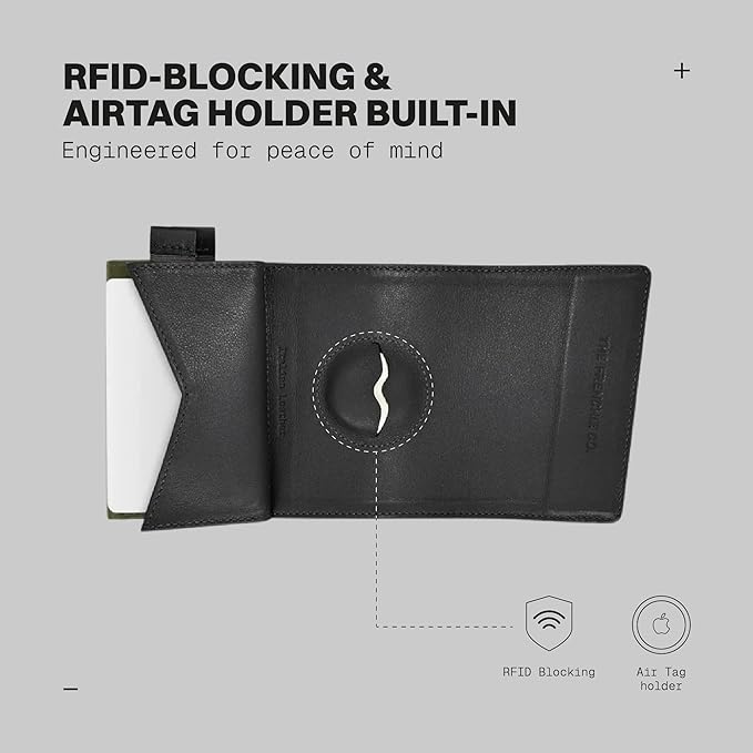 The Frenchie Co. - AirTag Speed Wallet - Ultra Slim Front Pocket Wallet with AirTag Holder - RFID Blocking Quick-Access Pull Tab - Full-Grain Italian Leather