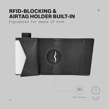 The Frenchie Co. - AirTag Speed Wallet - Ultra Slim Front Pocket Wallet with AirTag Holder - RFID Blocking Quick-Access Pull Tab - Full-Grain Italian Leather