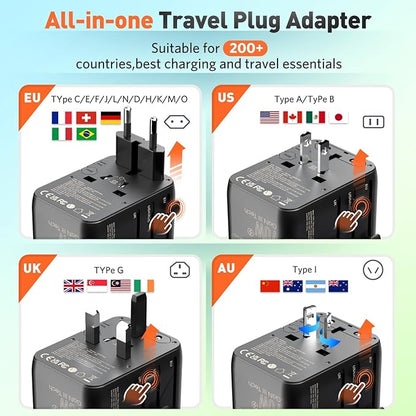 Universal Travel Adapter International Plug - HICHOR 70W European Travel Plug Adapter Worldwide US AUS EU UK Spain Germany Ireland Italy All-in-one Travel Outlet Power Adapter