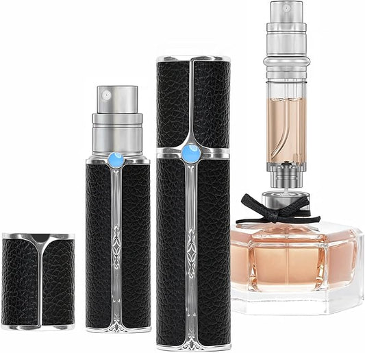 CF01BKS Leather Perfume Bottle 10ml – Bottom-Fill Refillable Dispenser, Leak-Proof & Portable for Men & Women, Ideal for Travel, Gifting & Daily Use (CF01BKS)