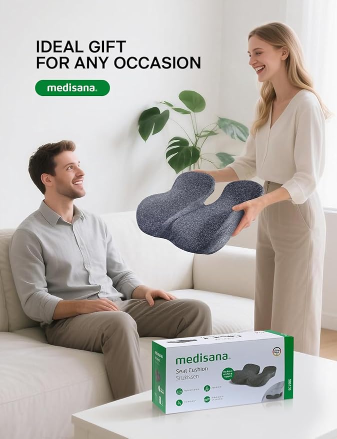 Medisana Seat Cushion, SC 150G Seat Cushions for Office Chairs, Car Seat, Wheelchair - Sciatica & Tailbone & Coccyx Pain Relief Pillow for Driver Sedentary People（Size:19.6 * 16.6 * 3.7 in-Grey）
