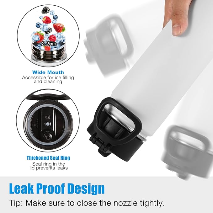 Volhoply 24oz Insulated Water Bottle With Straw Bulk 3 Pack,Metal Wide Mouth Water Bottles With Handle Lid Keep Cold,Reusable Double Wall Cups,Powder Coated Sport Bottle For Holder(White,3 Count)