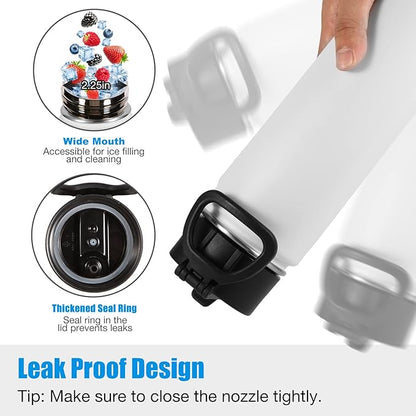 Volhoply 24oz Insulated Water Bottle With Straw Bulk 3 Pack,Metal Wide Mouth Water Bottles With Handle Lid Keep Cold,Reusable Double Wall Cups,Powder Coated Sport Bottle For Holder(White,3 Count)