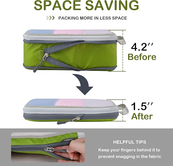 Cipway Compression Packing Cubes, See Through Mesh Luggage Organizer Bags, Travel Essentials for Carry on Suitcase with Laundry Bag and Clear Toiletries Bag（6 Pcs,Green）