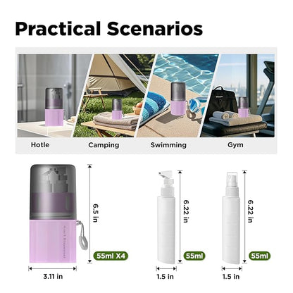 YOTIME 4in1 Travel Bottles Set, Vacuum Silicone Suction Cup for Smooth Walls, TSA Approved Leak Proof Travel Size Containers for Toiletries, Shampoo, Body Wash and Conditioner, Pink