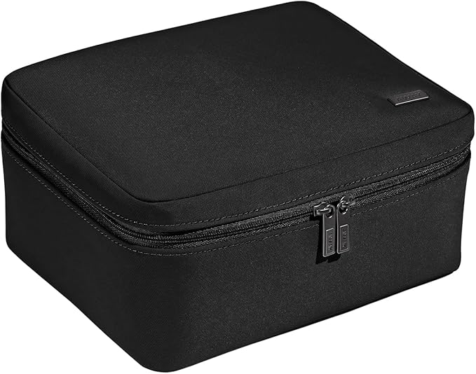 Away Cosmetics Bag, Makeup Bag with Detachable Brush Roll, Waterproof, Clear Zip Pockets, Travel Friendly, Jet Black