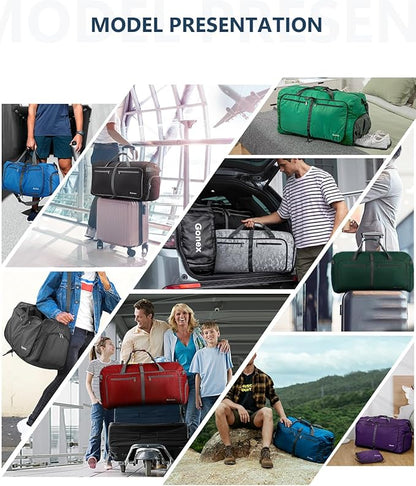 Gonex 40L 60L 80L 100L 150L Large Foldable Travel Duffle Bag with Shoes Compartment, Packable Lightweight Water Repellent Duffel Bag for Camping Gym Weekender Bag