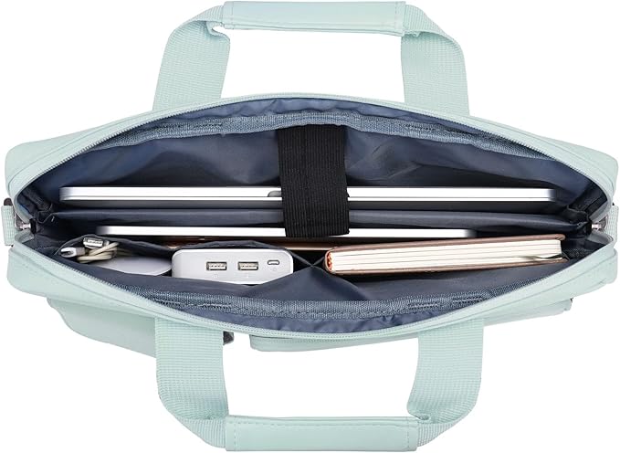 MOSISO Laptop Shoulder Bag 15.6 inch, 15-15.6 inch Computer Bag Compatible with MacBook Pro 16 inch, HP, Dell, Lenovo, Notebook with 2 Raised&1 Flapover&1 Horizontal Pocket&Handle&Belt, Mint Green
