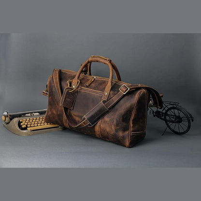 KomalC Leather Travel Duffel Bags for Men and Women Full Grain Leather Overnight Weekend Leather Bags Sports Gym Duffle