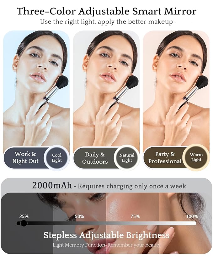 MOMIRA Travel Makeup Bag Cosmetic Bag with Lighted Mirror, Adjustable Brightness in 3 Color Scenarios/Detachable makeup mirror, 2024-All-round Upgrade, Waterproof, Gift for Women -Glett Black