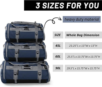 MIER Large Duffel Backpack Sports Gym Bag with Shoe Compartment, Heavy Duty and Water Resistant, Navy Blue, 60L