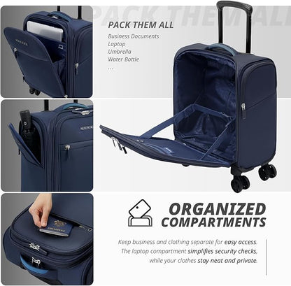 Verage Under Seat Luggage with Wheels, Softside Small Suitcase Spinner Carry On Luggage Bags for Airlines Airplanes Short Trip Men Women (Navy, 14-Inch Underseat)