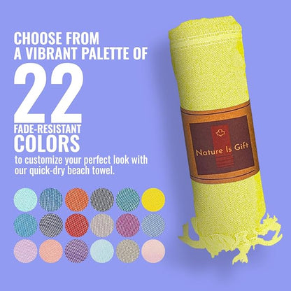 Beach Towel 100% Cotton Turkish Beach Towel Adult 38x70 Inch Pre-washed Absorbent Extra Large|Sand Free Quick Dry BathTowels|Lightweight Blanket|Travel Cruise Camping Spa Gym Yoga Sports Towel|Yellow