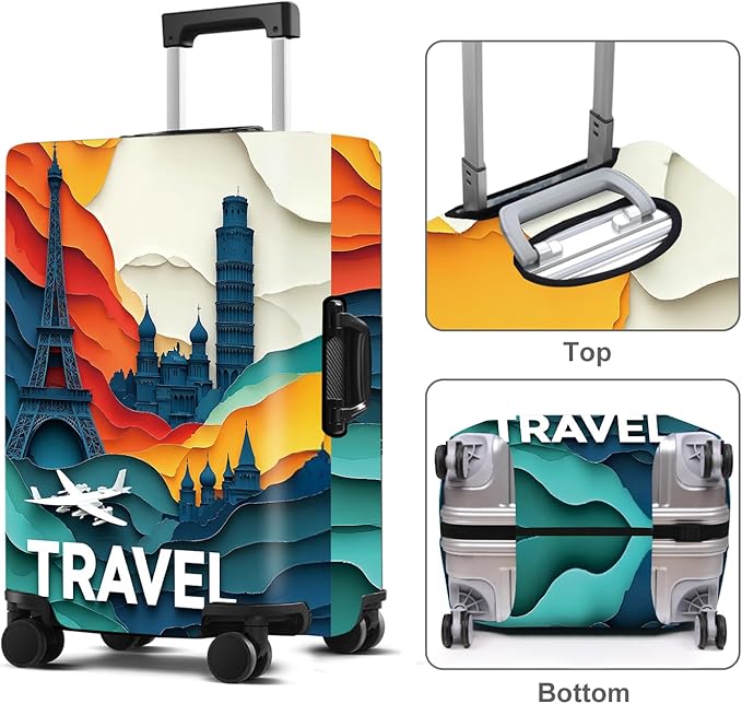 Luggage Cover Washable Suitcase Protector Anti-Scratch,Stretchable Fit for 20-34Inch Luggage Durable Travel Bag Cover with Zipper Closure (Travel-3, XL(fits 32-34Inch suitcase))
