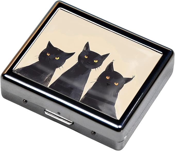 7 Days Chromed Shiny Silver Pill Organizer with Mirror Inside Has 8 Separate Compartments Rectangle Cute Travel Pill Organizer for Purse 7 Days (Three Cats)