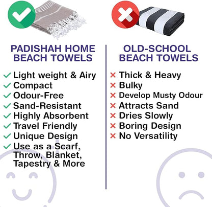 Turkish Beach Towels, Pack of 2 | Oversized, Quick Dry, Sand Free | 100% Cotton, Large 38x71 Towels for Beach, Pool, Travel | Ultra-Soft, Compact, and Absorbent | Light Brown